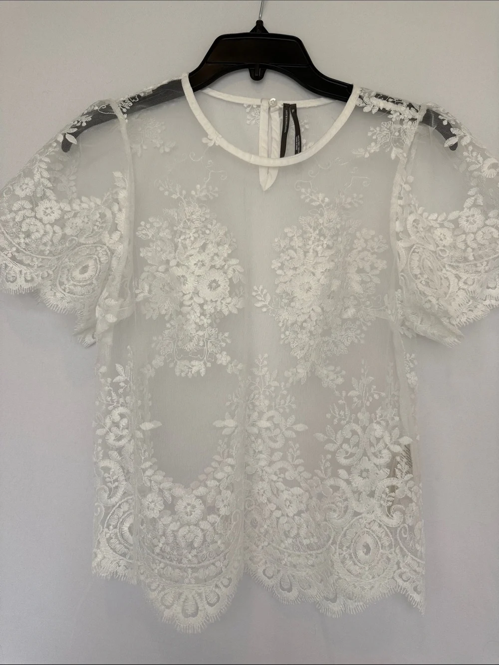 Anthropologie White Embroidered Sheer Lace Blouse